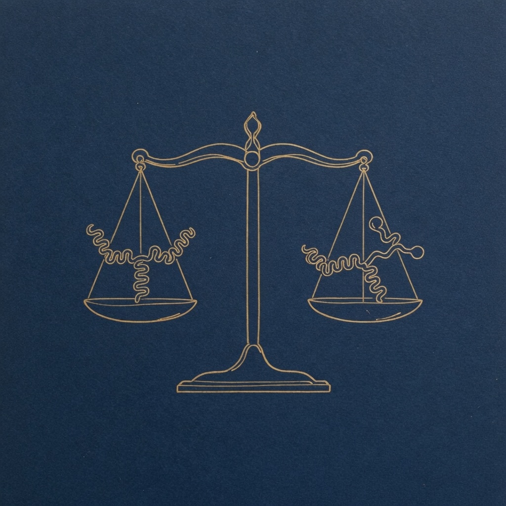 Balance scale illustration in gold on navy