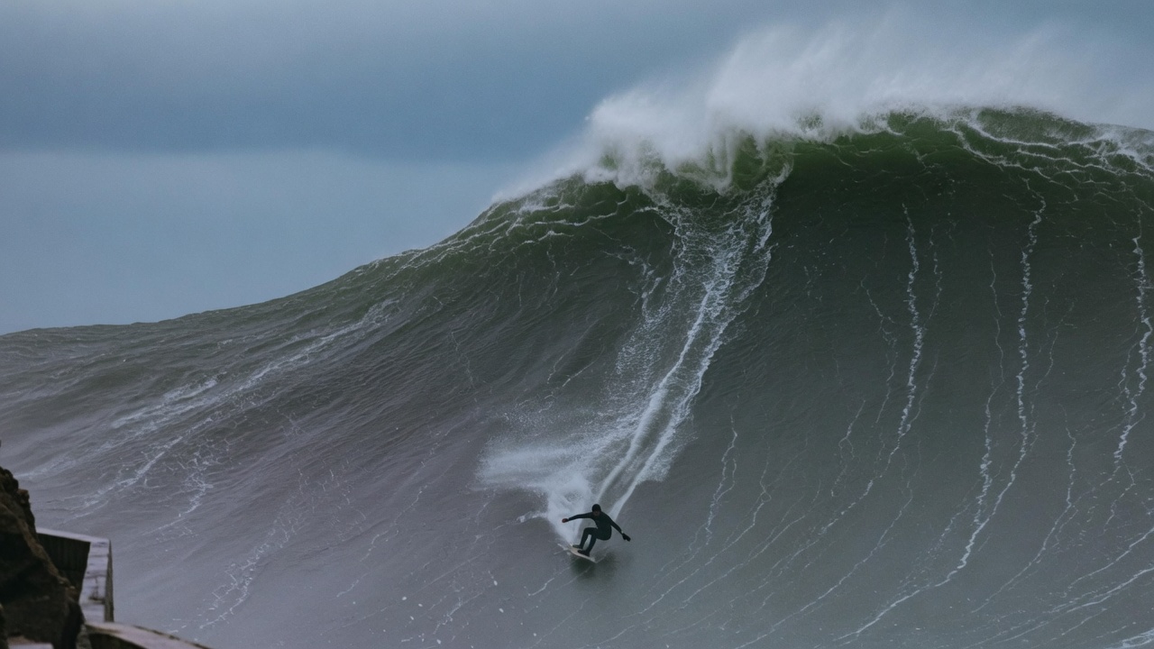 Garrett McNamara surfing a Nazaré big wave